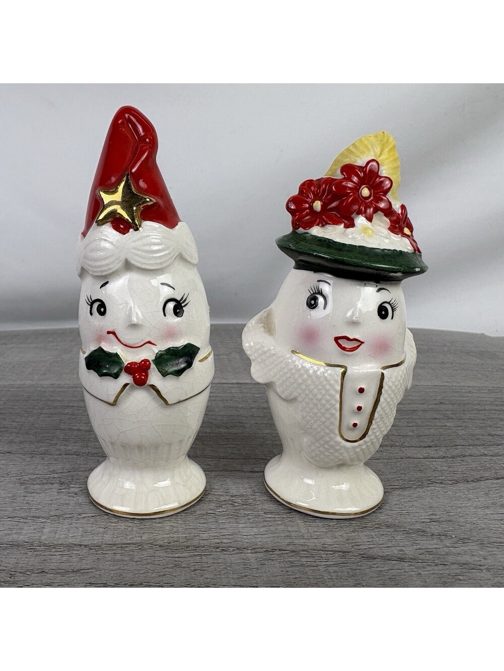 Vintage Ceramic Christmas S&P Shakers Japan Figural No Plugs